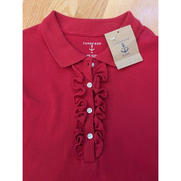 Lands End Collared Polo Dress Girls Red Ruffle Short Sleeve Girls 10 - Picture 2 of 4